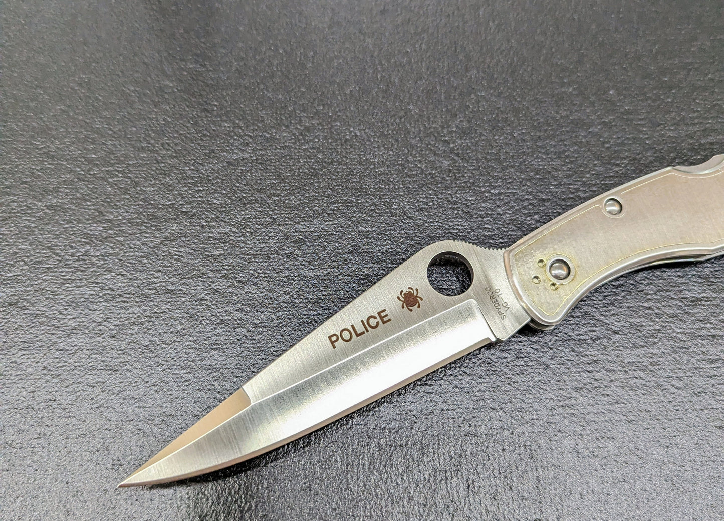 Spyderco Police Stainless Folding Knife 4.39" VG10 Satin Plain Blade,- C07P
