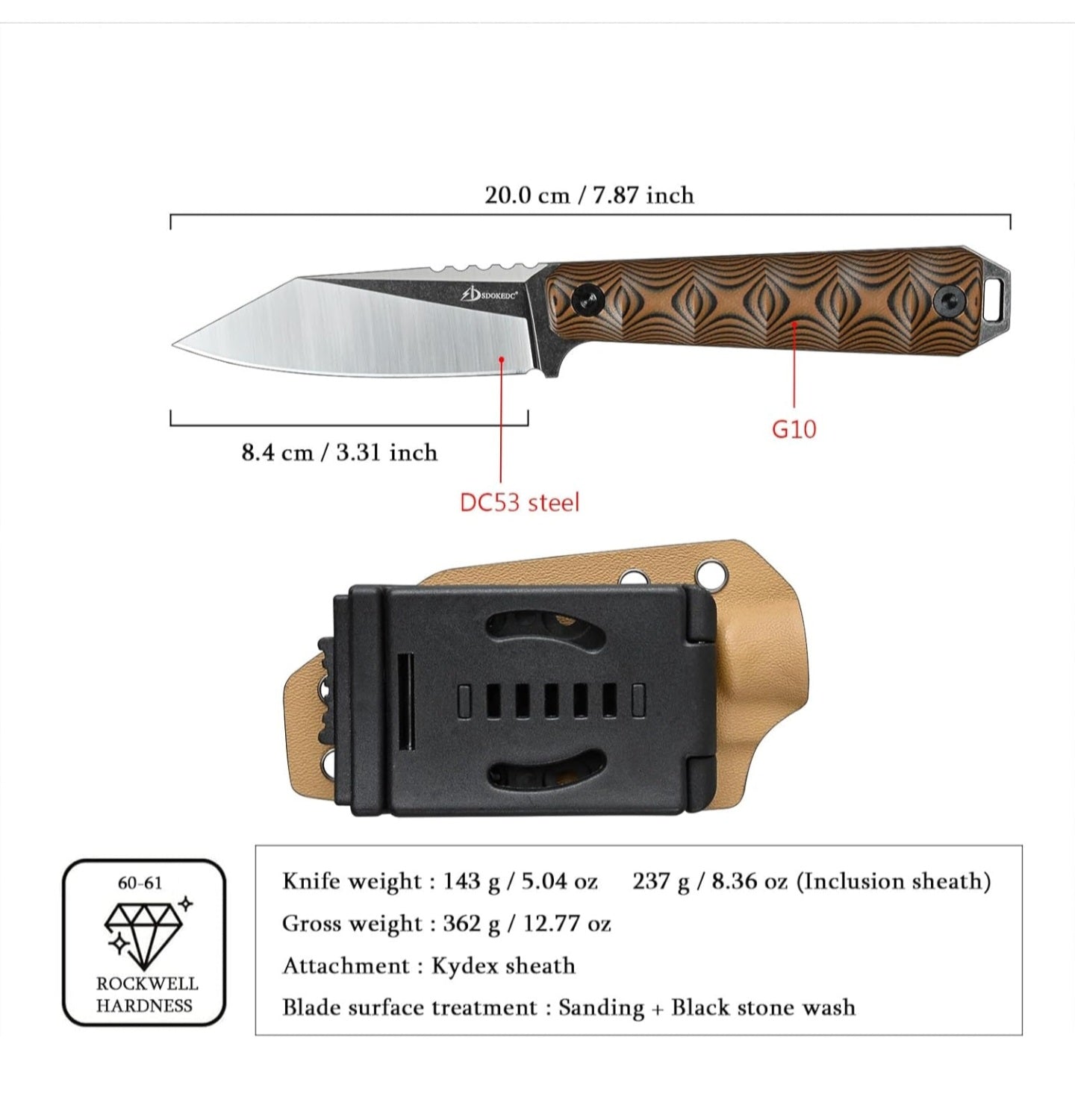 SDOKEDC Wharncliffe G10 handle Kydex