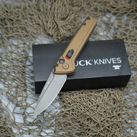 Buck 838 Deploy AUTO Folding Knife 3.25" 154CM Gray Cerakote Drop Point Blade, Burnt Bronze Aluminum Handles