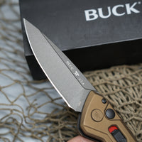 Buck 838 Deploy AUTO Folding Knife 3.25" 154CM Gray Cerakote Drop Point Blade, Burnt Bronze Aluminum Handles
