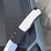 Pro-Tech/Whiskers BR-1.52 Magic Bolster Release Tuxedo AUTO Folding Knife 3.1" 154CM Blade, Black Aluminum Handles with Ivory Micarta Inlay