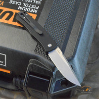 Pro-Tech/Whiskers BR-1.52 Magic Bolster Release Tuxedo AUTO Folding Knife 3.1" 154CM Blade, Black Aluminum Handles with Ivory Micarta Inlay