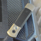 Pro-Tech 7115 Limited Edition Godson AUTO Folding Knife 3.15" 154CM Black DLC Blade, Stonewashed Bronze Aluminum Handles with Carbon Fiber Inlays