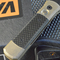 Pro-Tech 7115 Limited Edition Godson AUTO Folding Knife 3.15" 154CM Black DLC Blade, Stonewashed Bronze Aluminum Handles with Carbon Fiber Inlays