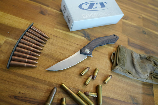 Zero Tolerance 0462 Dmitry Sinkevich Flipper Knife 3.75" CPM-20CV Two-Tone Blade, Red Carbon Fiber and Titanium Handles