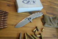 Zero Tolerance 0562TI Hinderer Flipper Knife 3.5" CPM-20CV Satin/Stonewashed Plain Blade, Titanium Handles