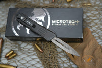 Microtech 138-16S Signature Series Troodon AUTO OTF 3.06" Damascus Double Edged Dagger Blade, Black Aluminum Handles