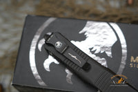 Microtech 138-16S Signature Series Troodon AUTO OTF 3.06" Damascus Double Edged Dagger Blade, Black Aluminum Handles
