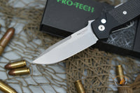 Pro-Tech Bob Terzuola ATCF AUTO Folding Knife 3.5" MagnaCut Stonewashed Drop Point Blade, Black Aluminum Handles with Textured Black G10 Inlays, Mother of Pearl Button - BT2704