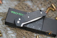 Pro-Tech Bob Terzuola ATCF AUTO Folding Knife 3.5" MagnaCut Stonewashed Drop Point Blade, Black Aluminum Handles with Textured Black G10 Inlays, Mother of Pearl Button - BT2704