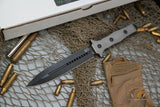 Heretic Knives Nephilim Fixed Blade Knife 6.5" Elmax Black DLC Double Edge Plain/Serrated Dagger, Flamed Titanium Handles, Nylon Sheath