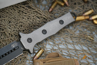 Heretic Knives Nephilim Fixed Blade Knife 6.5" Elmax Black DLC Double Edge Plain/Serrated Dagger, Flamed Titanium Handles, Nylon Sheath