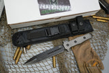 Heretic Knives Nephilim Fixed Blade Knife 6.5" Elmax Black DLC Double Edge Plain/Serrated Dagger, Flamed Titanium Handles, Nylon Sheath