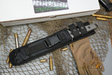Heretic Knives Nephilim Fixed Blade Knife 6.5" Elmax Black DLC Double Edge Plain/Serrated Dagger, Flamed Titanium Handles, Nylon Sheath