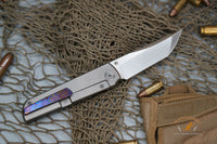 North Mountain Chop Tanto Titanium handle Ti-Damascus clip N690 steel
