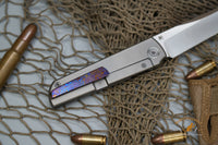 North Mountain Chop Tanto Titanium handle Ti-Damascus clip N690 steel