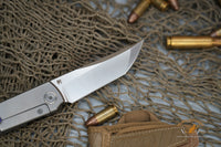 North Mountain Chop Tanto Titanium handle Ti-Damascus clip N690 steel