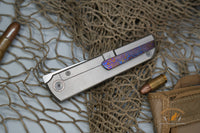North Mountain Chop Tanto Titanium handle Ti-Damascus clip N690 steel