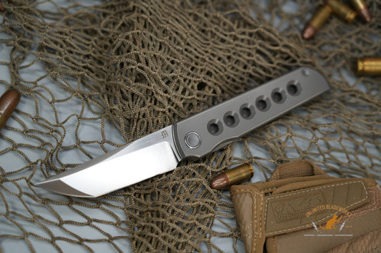 North Mountain Chop limited circle Tanto Titanium handle Zirconium Damascus clip N690 steel