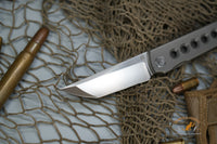 North Mountain Chop limited circle Tanto Titanium handle Zirconium Damascus clip N690 steel