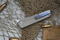 North Mountain Chop limited circle Tanto Titanium handle Zirconium Damascus clip N690 steel