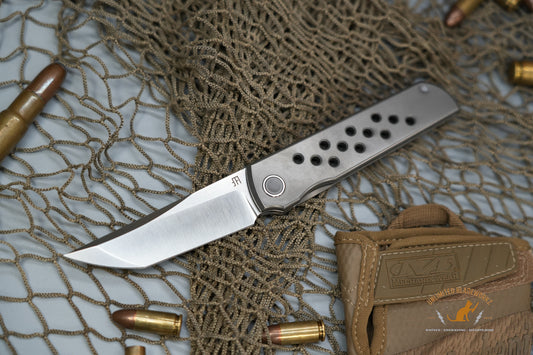 North Mountain Chop limited circle Tanto Titanium handle Zirconium Damascus clip N690 steel