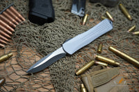 Heretic Manticore-X Gray Handle with Two-Tone Black MagnaCut Recurve OTF Auto H033-10A-GRAY