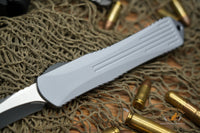 Heretic Manticore-X Gray Handle with Two-Tone Black MagnaCut Recurve OTF Auto H033-10A-GRAY