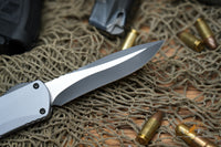 Heretic Manticore-X Gray Handle with Two-Tone Black MagnaCut Recurve OTF Auto H033-10A-GRAY