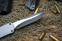 Heretic Manticore-X Gray Handle with Two-Tone Black MagnaCut Recurve OTF Auto H033-10A-GRAY