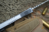 Heretic Manticore-X Gray Handle with Two-Tone Black MagnaCut Recurve OTF Auto H033-10A-GRAY