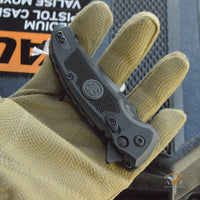 SIG X1-MicroFlip Tactical Manual Flipper: 2.75" Drop Point Blade - Grey Cerakote Finish, Solid Black G10 Frame