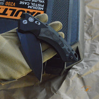 X5 Manual Flipper: 4.0" Spear Point Blade - Black Cerakote Finish, Matte Black Aluminum Frame & G-Mascus Black G10 Inserts