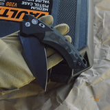 X5 Manual Flipper: 4.0" Spear Point Blade - Black Cerakote Finish, Matte Black Aluminum Frame & G-Mascus Black G10 Inserts