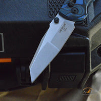 Deka Manual Folder: 3.25" Wharncliffe Blade - Tumbled Finish, G-Mascus Blue Lava G10 Frame