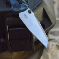 Deka Manual Folder: 3.25" Wharncliffe Blade - Tumbled Finish, G-Mascus Blue Lava G10 Frame