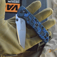 Deka Manual Folder: 3.25" Wharncliffe Blade - Tumbled Finish, G-Mascus Blue Lava G10 Frame