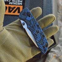 Deka Manual Folder: 3.25" Wharncliffe Blade - Tumbled Finish, G-Mascus Blue Lava G10 Frame
