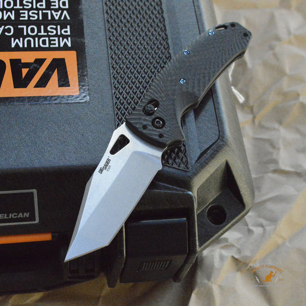 SIG K320 Manual Folder (Collector Series): 3.5" Tanto Blade - Tumbled Finish, Black Carbon Fiber Frame