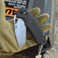 SIG K320 Manual Folder (Collector Series): 3.5" Tanto Blade - Tumbled Finish, Black Carbon Fiber Frame
