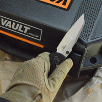 Deka Manual Folder: 3.25" Wharncliffe Blade - Tumbled Finish, Black Polymer Frame
