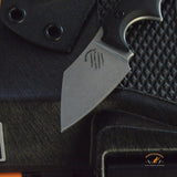 Bastinelli Creations BB Drago Fixe V2 Fixed 2" Stonewashed N690CO Blade, Black G10 Handles, Kydex Sheath - BB Drago Cutter V2