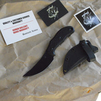 Bastinelli Creations Chopper Fixed Blade Knife 3.5" M390 Black PVD Trailing Point, 3D Machined Black G10 Handles, Kydex Sheath