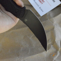 Bastinelli Creations Chopper Fixed Blade Knife 3.5" M390 Black PVD Trailing Point, 3D Machined Black G10 Handles, Kydex Sheath