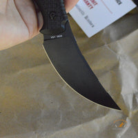 Bastinelli Creations Chopper Fixed Blade Knife 3.5" M390 Black PVD Trailing Point, 3D Machined Black G10 Handles, Kydex Sheath