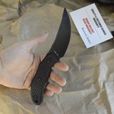 Bastinelli Creations Chopper Fixed Blade Knife 3.5" M390 Black PVD Trailing Point, 3D Machined Black G10 Handles, Kydex Sheath