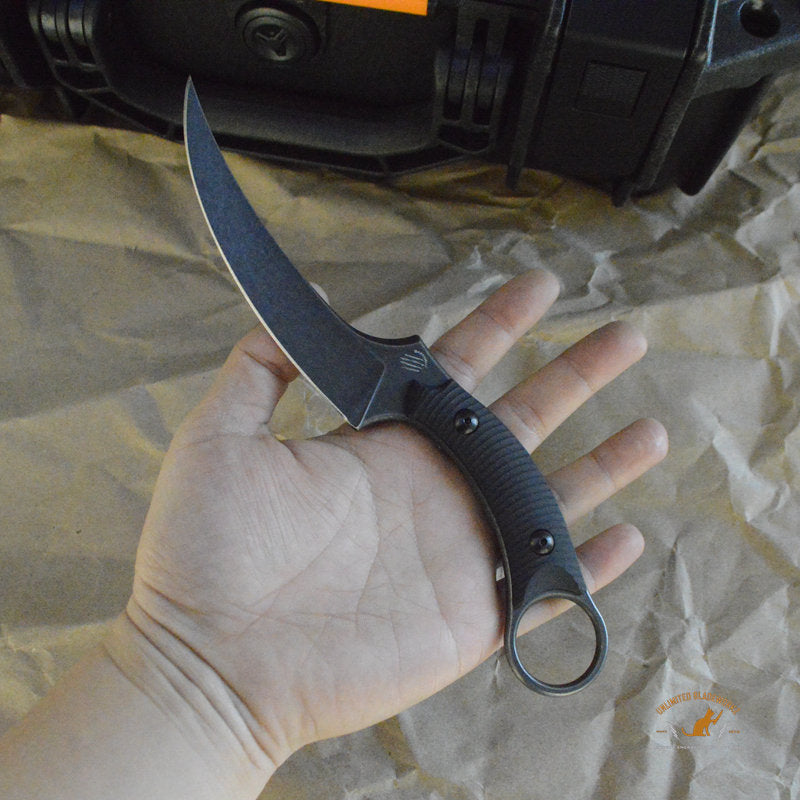 Bastinelli Creations Mako Fixed Blade Knife 4.625" N690Co Black PVD Stonewashed Plain, Black G10 Handles, Kydex Sheath