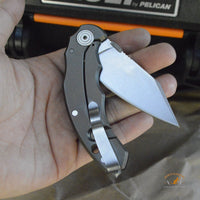 Bastinelli Creations D Vil Mini Dragotac Folding Knife 2.875" M390 Stonewashed Wharncliffe Blade, 3D Machined Black G10 and Bronze Titanium Handles