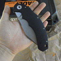 Bastinelli Creations Compact Dragotac Frame Lock 3.75" Wharncliffe D2 Blade, Milled Black G10 Handle