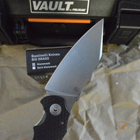 Bastinelli Creations Compact Dragotac Frame Lock 3.75" Wharncliffe D2 Blade, Milled Black G10 Handle
